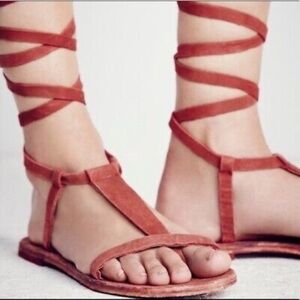 Free people terra cotta lace up Dahlia Sandals size 38